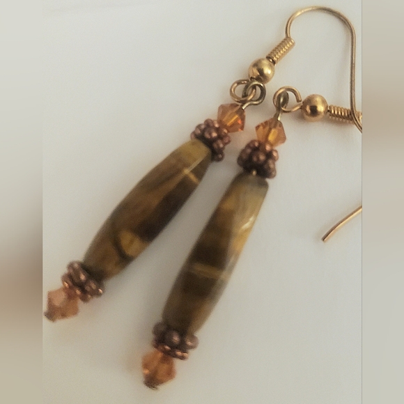 Handmade semiprecious drop earrings brown - Picture 2 of 3